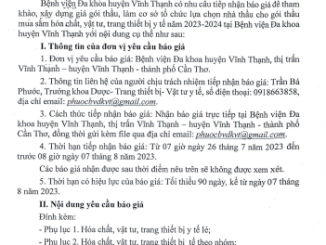 Yêu cầu báo giá - BVĐK huyện Vĩnh Thạnh